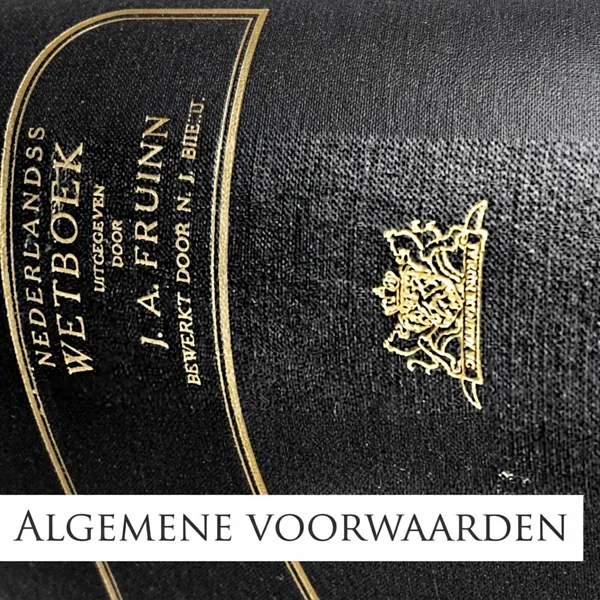 Oud Nederlands wetboek met gouden opdruk, met daarop de tekst Algemene voorwaarden